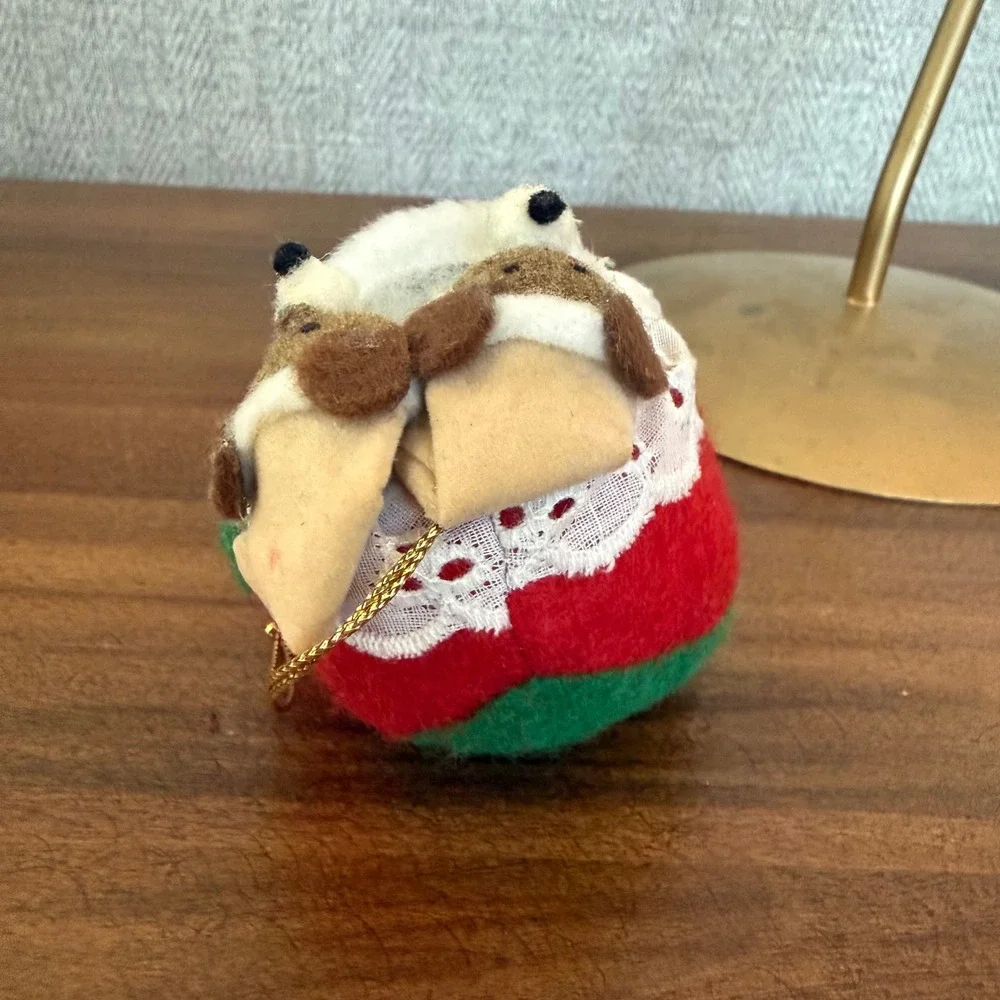 Vintage MCM Cottagecore Twee Russ Berrie Felt Christmas Ornament Bears‎ Slipper